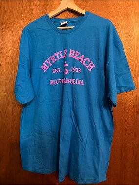 Myrtle Beach South Carolina Graphic Tee - Teal with Pink Print